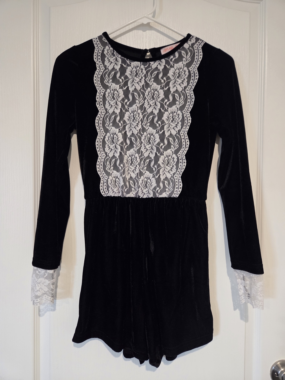 Oh My Love Black Velvet Romper with White Lace Panel